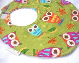 Baby Girl Bib - On a Whim Owls in Pistachio - fits babies and toddlers