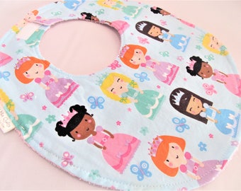 Baby Girl Bib - Toddler Girl Bib - Princesses - Designer Cotton Bib with Terry Cloth Backing