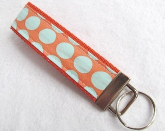 KeyFob Key Chain Wristlet in Amy Butler Sunspots in Tangerine - Fabric Keychain