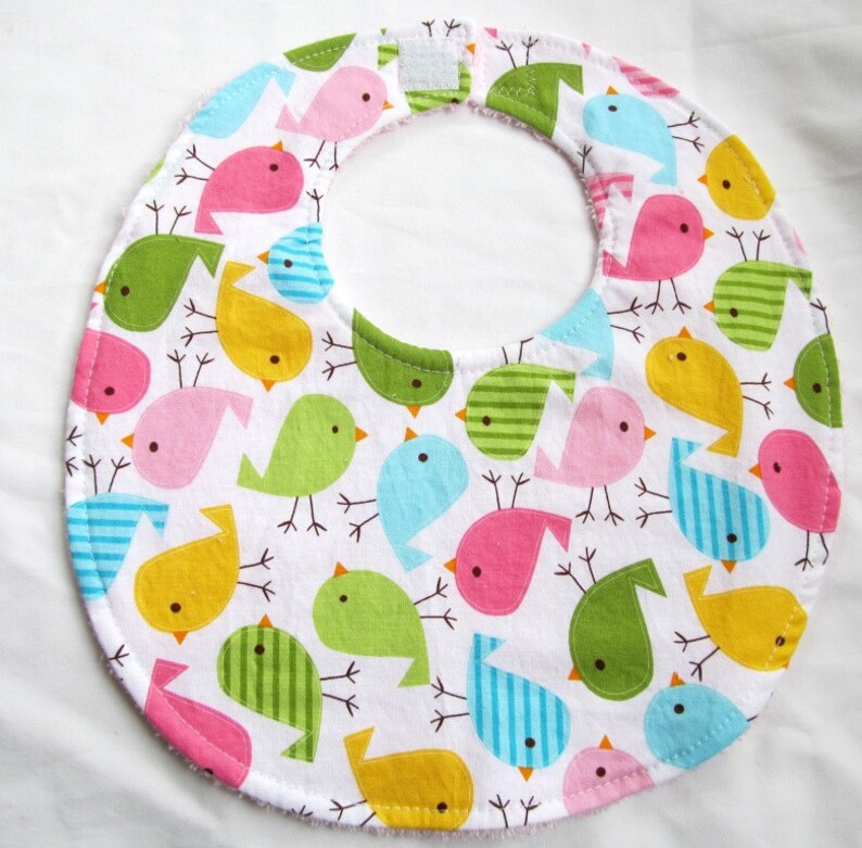 Baby Girl Bib  Birds in Spring  cotton bib with terry cloth image 1