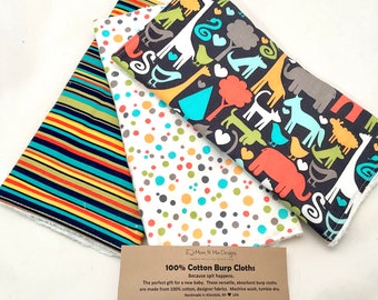 LAST ONE - Boutique Burp Cloth Gift Set for Boy or Girl - Neutral Safari Zoo