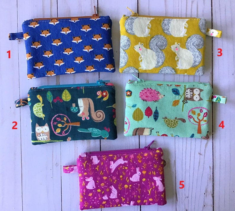Foxes Squirrels Woodland Owls Hedgehog Rabbit Mini Zipper Case Cotton zipper case 3.5 x 5.5 with 4 zipper