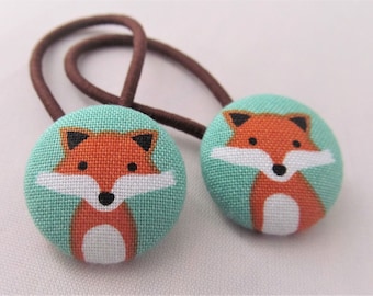 Fancy Foxes on Teal - Ponytail holders - fabric covered button hair ties