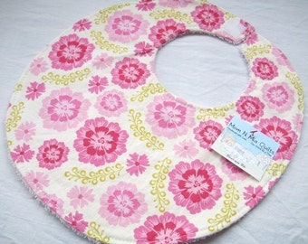 Sweet Pink - Baby Girl Bib Boutique Bib - terry cloth backing - Sandi Henderson Farmers Market Floral in Pink