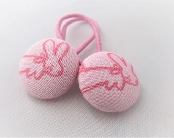 Pink Bunnies - Easter - Ponytail holders - fabric covered button hair ties