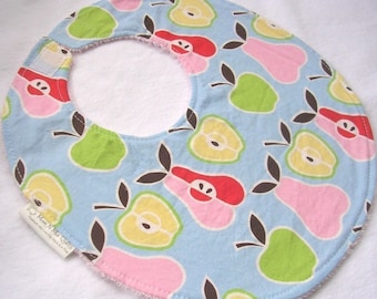 Apples and Pears Baby Bib - Toddler Bib - Boutique Bib with snag free hook and loop closure
