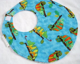 Chameleon - Cotton Bib in bright chameleon print for baby or toddler