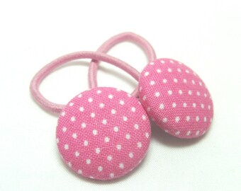 Ponytail holder hair ties - Sweet Pink Pindots - fabric covered button hair ties