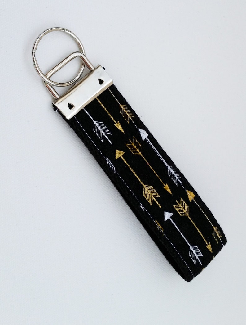 Keychain Wristlet Key fob Arrows in Metallic Gold, White and Black image 2