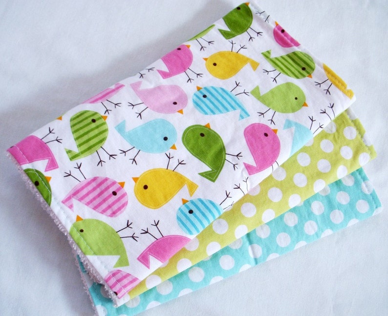 Baby Girl Bib  Birds in Spring  cotton bib with terry cloth image 2