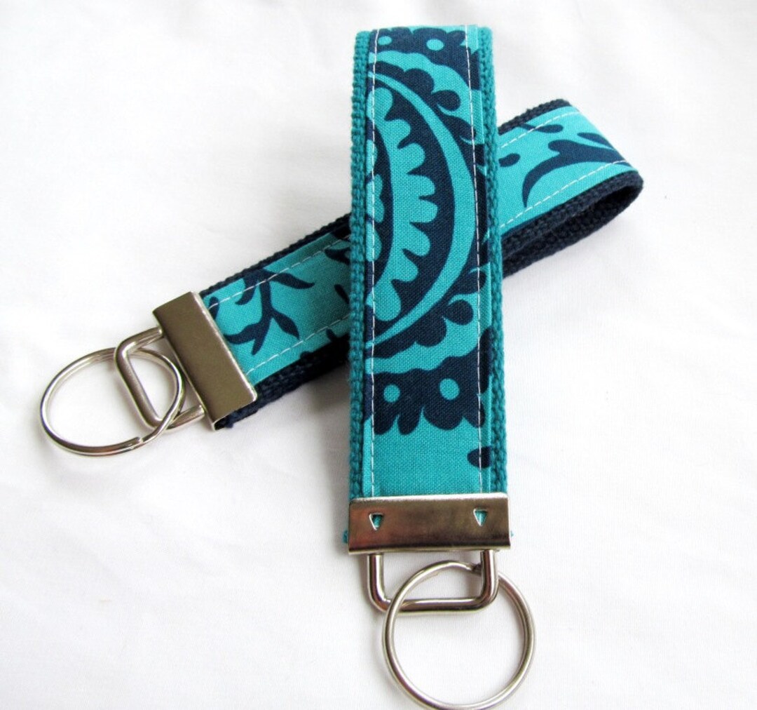 Key Fob Key Chain Wristlet in Amy Butler Acanthus in Teal Etsy