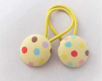 Confetti Dots on Yellow - Ponytail holders - fabric covered button hair ties