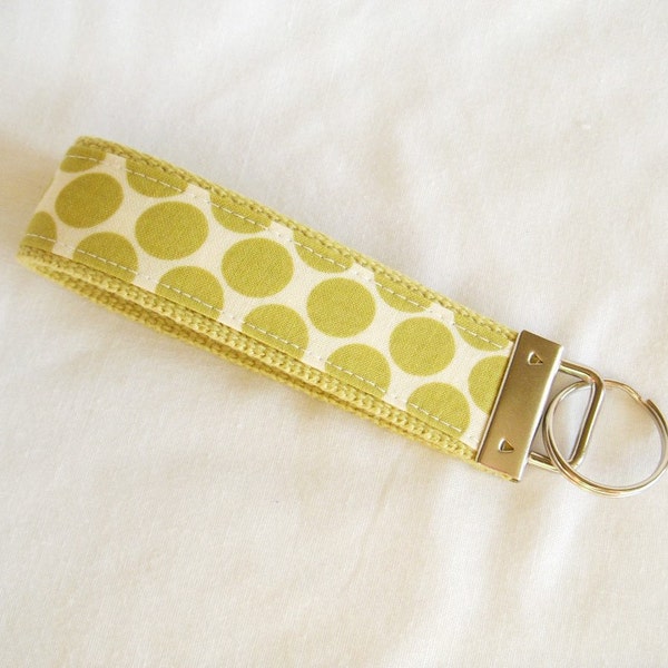 Wristlet Key Fob Key Chain in Amy Butler Full Moon Polka Dot in Lime