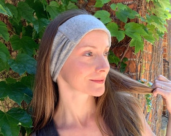 Heather Gray Reversible Cashmere Wide Headband Upcycled