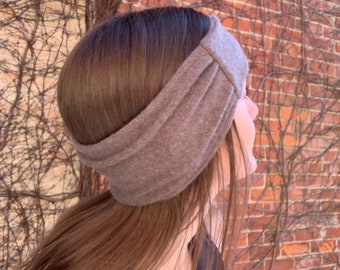 Taupe Reversible Cashmere Wide Headband Upcycled