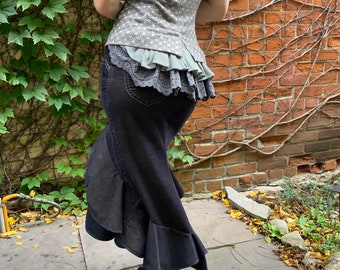 M Long Cascade Skirt Corduroy Ruffled High Fashion Avant Garde Burlesque Medium