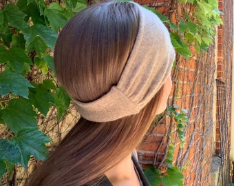 Reversible Cashmere Wide Headband Upcycled Sand Beige