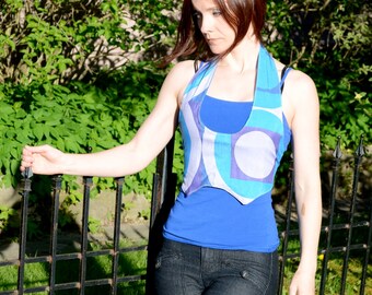 Geometric Blue Hues Halter Mod Allure Vest Reversible Retro