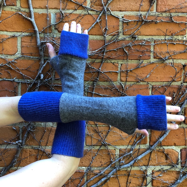 SALE Xsmall Periwinkle Gray Fingerless Sleeves Elf Pixie Fairy Arm Warmers Long Mittens Gloves Cashmere Wool