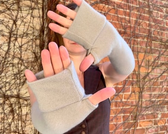 Warm Gray Taupe Cashmere Arm Warmers Upcycled Fingerless Sleeves Gloves