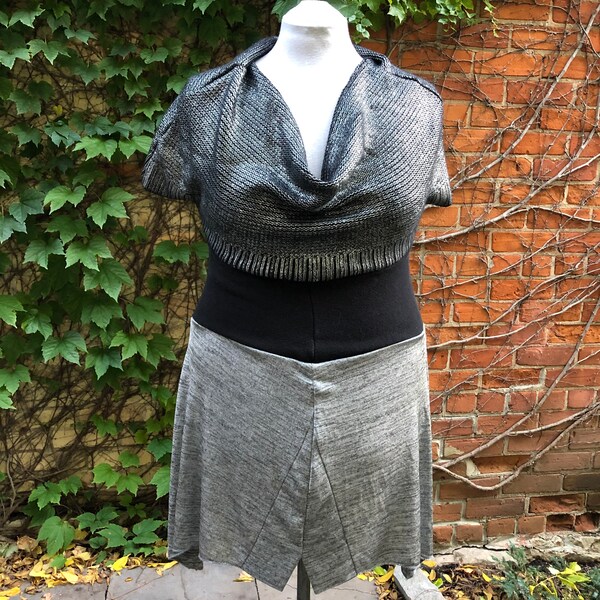 XXL Silver Cowl Sweater Vest Funky Upcycled Festival Fashion