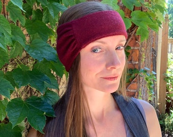 Reversible Cashmere Wide Headband Upcycled Deep Red