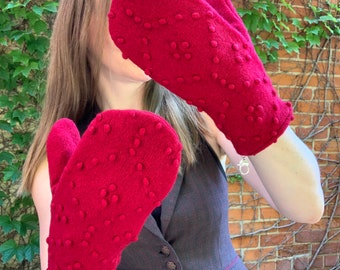 Red Wool Cashmere Lined Mittens