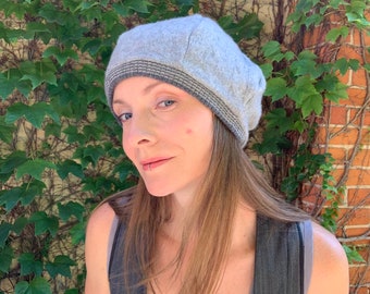 Two Tone Gray Reversible Cashmere Beret