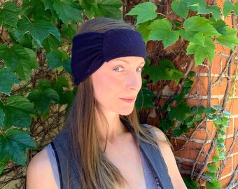 Cashmere Wide Headband Upcycled Navy Reversible