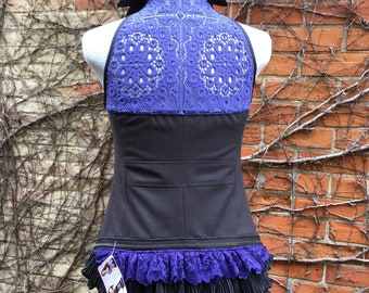 M Charcoal Gray Steampunk Bustle Vest Periwinkle Historical Victorian Festival Fashion Medium