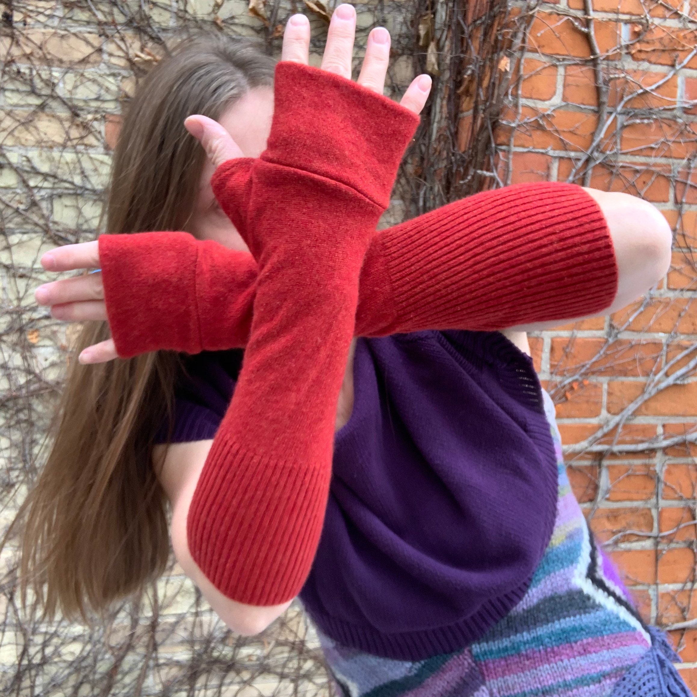 Arm Warmers Fingerless Sleeves Cashmere Rust Orange Etsy