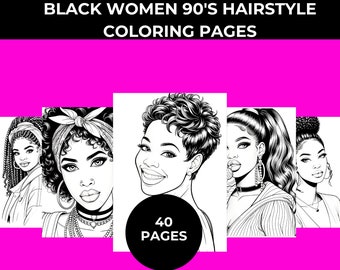 90's Black Women Hairstyle Coloring Book: Retro Fashion (Digital Download)
