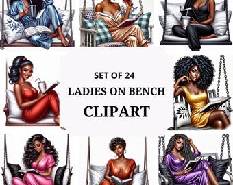Black Women Clipart: Book Lover PNG Stickers (Digital Download)