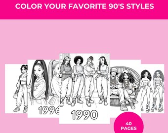 Libro para colorear de moda de los 90: Estilos de mujeres negras (PDF imprimible)