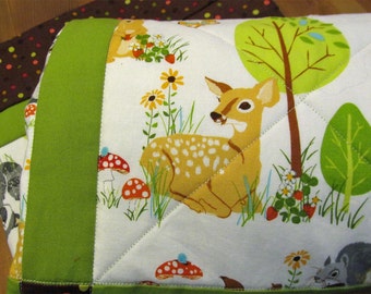 Made to Order Forest Animal Baby / Toddler Quilt of Robert Kaufman Forest Fellows Cotton and cotton-flannel for Baby Crib and Toddler Bed