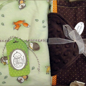 Forest Animal gift set, 4-piece boxed unisex baby Receiving Blanket, Bib, Burp Cloth, Minky Washcloth baby shower gift Quilt available image 2