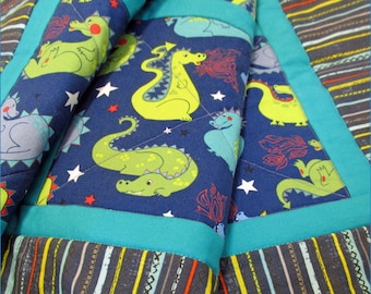 Baby Boy Dragon Quilt - Medieval Fantasy - Made to order - Cotton with Flannel or Minky back - Available in three sizes - nursery bedding