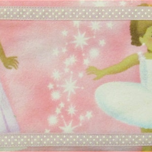 Ballerina print triple layer, contoured Raggy Burp Cloth of cotton flannel with ribbon accent for baby girl in pink and purple image 3