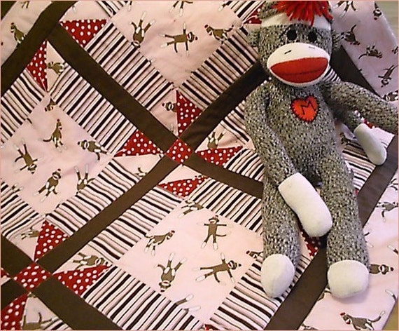 Baby Quilt Girl Nursery Bedding Funky Sock Monkey Blanket - Sock Monkey Nursery Bedding Baby Quilt Girl Nursery Bedding Funky Sock Monkey Blanket - Sock Monkey Nursery Bedding