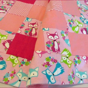 Trendy Baby Girl Fox Quilt - Regalo de Baby Shower - Manta de franela en Pink Baby Forest Animal Nursery, coche, viaje, edredón pequeño para bolsa de pañales