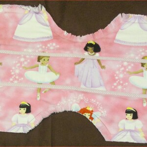 Ballerina print triple layer, contoured Raggy Burp Cloth of cotton flannel with ribbon accent for baby girl in pink and purple image 2