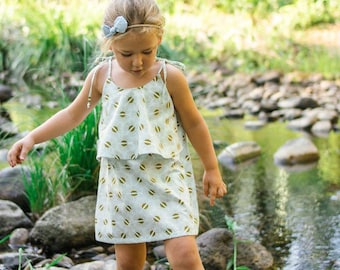 Leilani Sun Dress with Overlay Flounce Ruffle Neckline High Low Hem Toddlers Girls Tweens INSTANT DOWNLOAD PDF Sewing Pattern in Sizes 1-12