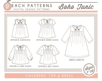 Boho Tunic Top Blouse and Dress INSTANT DOWNLOAD PDF Sewing Pattern Toddlers Children Girls Sizes 1 to 10