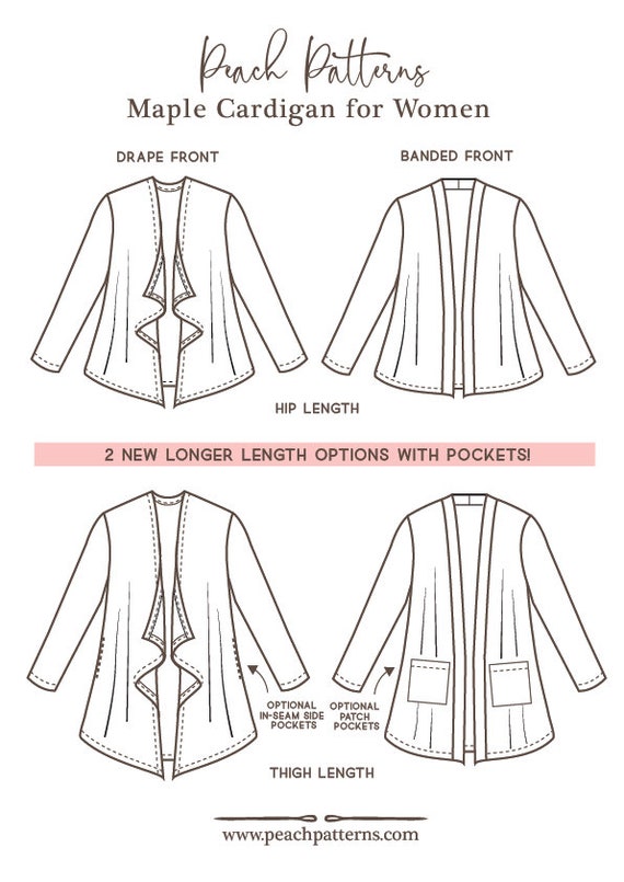 The Maple Cardigan For Women Pdf Sewing Pattern Drape Front Etsy