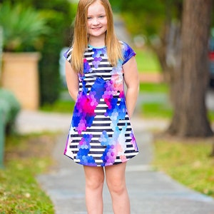 At Home A Line Tee Shirt Knit Dress for Girls PDF Sewing Pattern