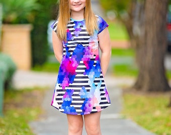 At Home A Line Tee Shirt Knit Dress for Girls PDF Sewing Pattern