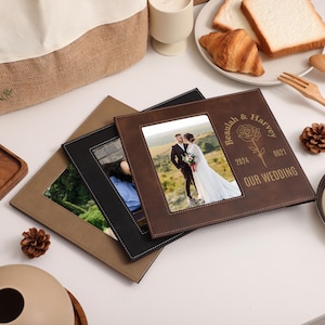 Custom Engrave Leather Photo Frames, Personalized Leather Frame, Anniversary Gifts for Couple, Custom Wedding Gift, Gift for Dad/Mom