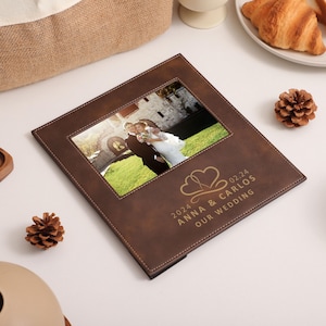 Custom Engrave Leather Photo Frames, Personalized Leather Frame, Anniversary Gifts for Couple, Custom Wedding Gift, Gift for Dad/Mom