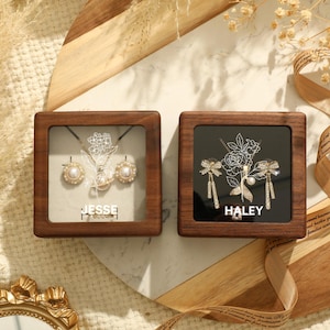 Birth Month Flower Jewelry Case, Wooden Case for Necklace/Ear Ring/ Ring, Jewelry Case with Clear Lid, Custom Jewelry Display, Gift for Her