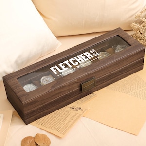 Personalized 6 Slot PU Leather Watch Box, Watch Storage Box, Leather Watch Case, Gift for Dad, Men Gift, Groomsmen Gift, Anniversary Gift